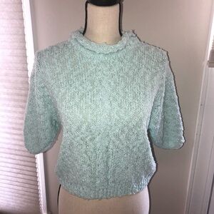 Vintage Sweater Margules 80’s Bubble Knit Textured Blue Green Rolled Neck Short